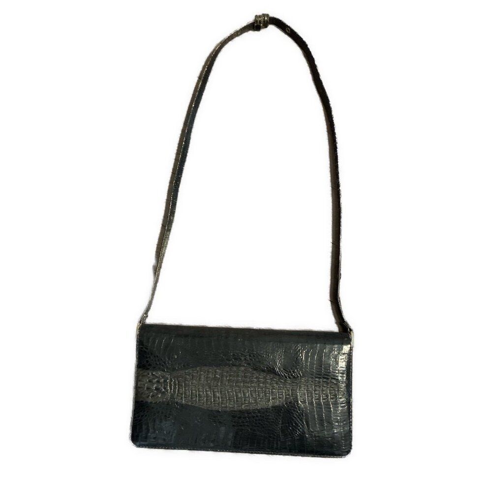 Genuine Crocodile Skin Solid Black Shoulder Bag